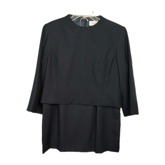 Neimann Marcus Exclusive Skirt Suit Set Women's 14 Navy Blue 3/4-Sleeves - Picture 1 of 14
